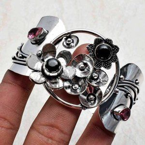 Black onyx gemstone, 925 silver bracelet